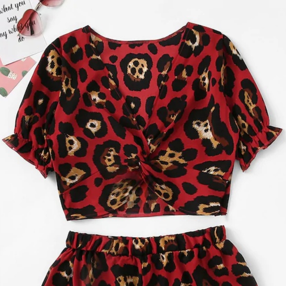 Leopard Print Twist Front Blouse With Shorts - Picture 8 of 8